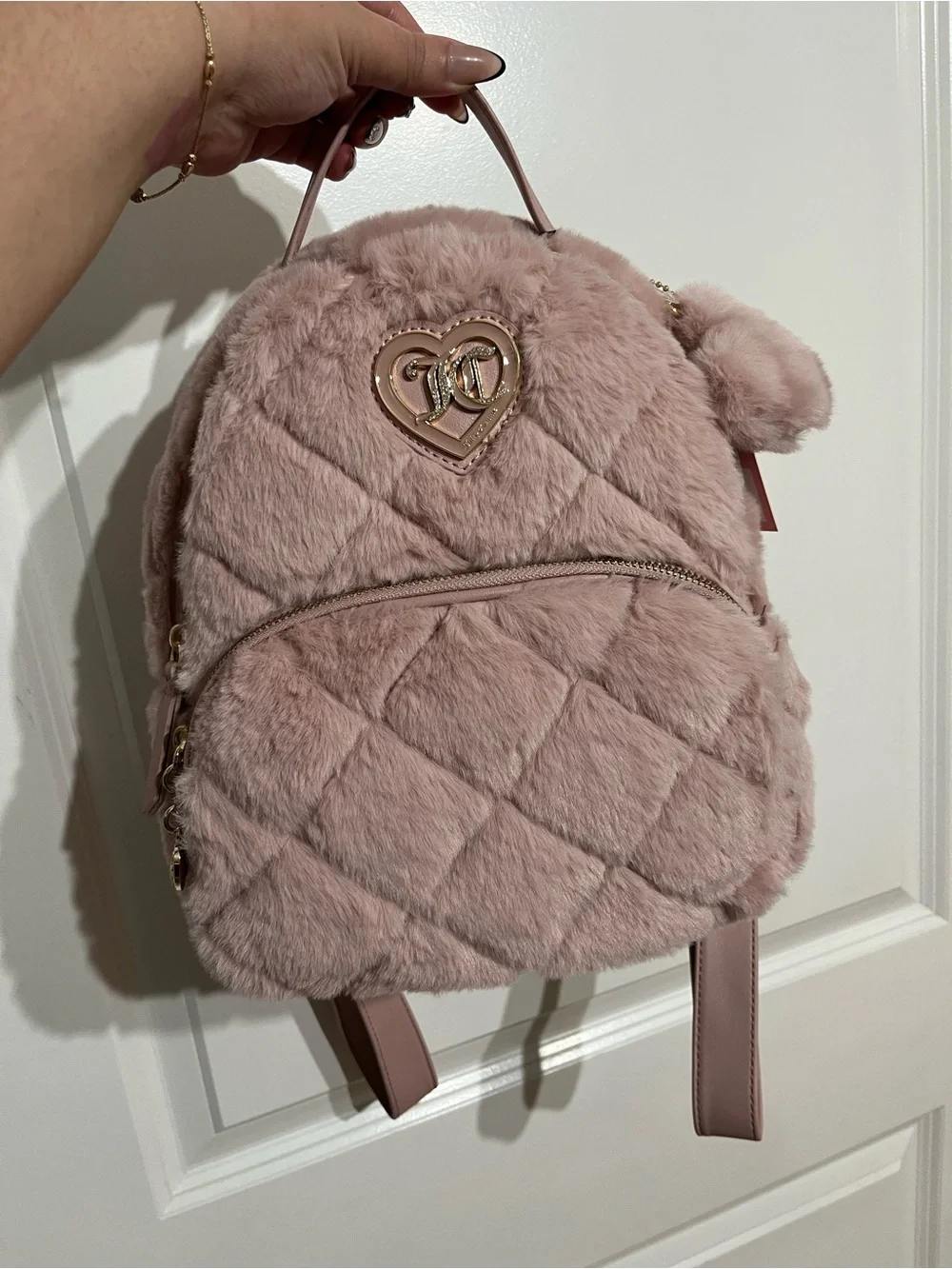 NWT! Juicy Couture Let's get Cozy Furry Backpack Dusty Blush